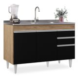 Balcão Gabinete 120cm 3 Portas 2 Gavetas Michigan Castanho/preto - Lumil