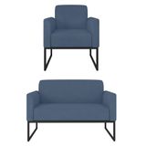 Kit Namoradeira E 1 Poltrona Decorativa Base Industrial Preta Maressa S04 Suede Azul Marinho - Ibiza