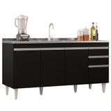 Balcão Gabinete 160cm Sem Tampo 4 Portas 2 Gavetas Arkansas Preto - Lumil Móveis