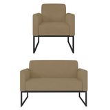 Kit Namoradeira E 1 Poltrona Decorativa Base Industrial Preta Maressa S12 Suede Marrom Rato - Ibiza