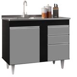 Balcão Gabinete 100cm Sem Tampo 3 Portas 2 Gavetas Luziania Preto/cinza - Lumil Móveis