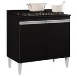 Balcão Para Cooktop 80cm 2 Portas Flórida Preto - Lumil Móveis