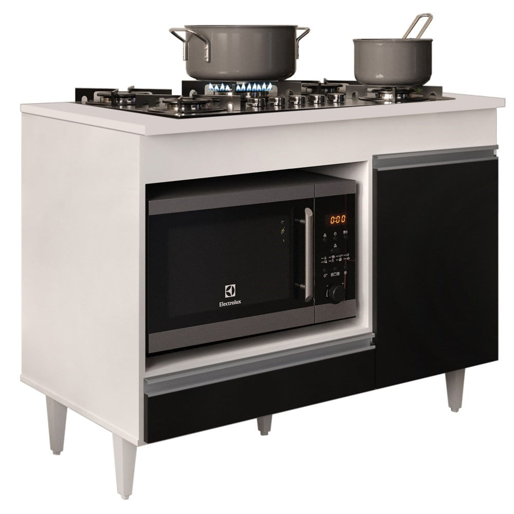 Balcão Multiuso Para Cooktop 4 Bocas Georgia Branco/preto - Lumil Móveis