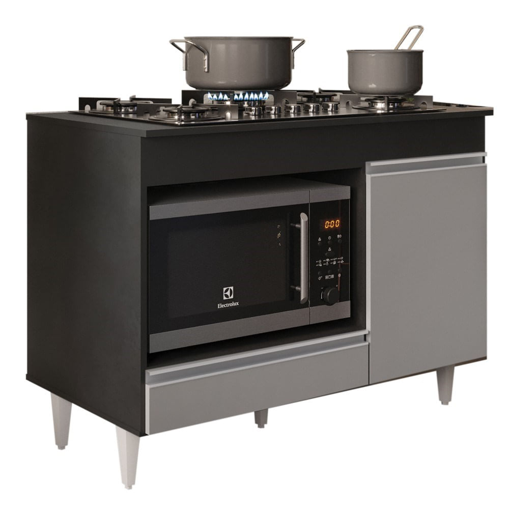 Balcão Multiuso Para Cooktop 4 Bocas Georgia Preto/cinza - Lumil Móveis