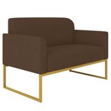 Poltrona Namoradeira 2 Lugares Base Industrial Dourada Maressa S06 Suede Marrom - Ibiza