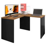 Mesa Para Escritório Escrivaninha De Canto Gávea Preto Black/freijó - Móveis Leão