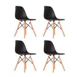 Conjunto com 4 Cadeiras Eames em Madeira e PP Pretas