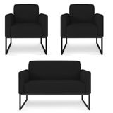 Kit Namoradeira E 2 Poltronas Decorativas Base Industrial Preta Maressa A79 Linho Preto - Ibiza