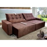 Sofá Retrátil/Reclinável Montebello 2,50m Suede Veludo Chocolate c/ Molas no Assento - King Kong