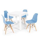 Conjunto Mesa De Jantar Quadrada Sofia Branca 80x80cm Com 4 Cadeiras Eames Eiffel - Azul Claro