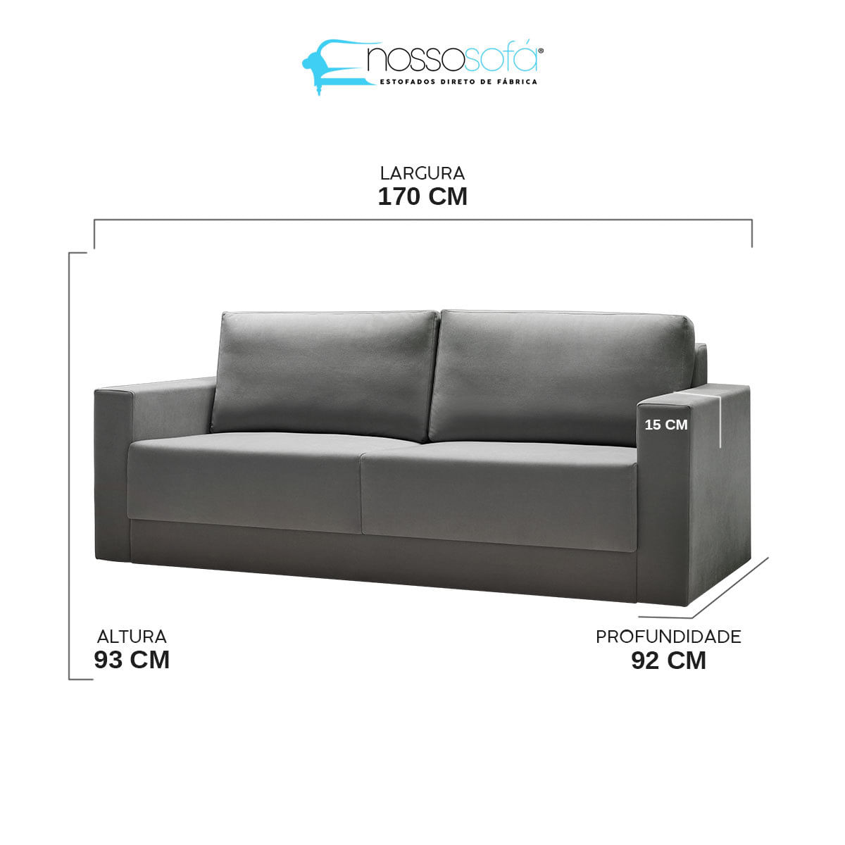 Sofá 3 Lugares Dublin Fixo 170 Cm Moderno Veludo Cinza Chumbo - NS -  Carrefour - Carrefour