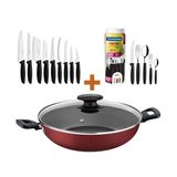 Kit - Panela Wok Alumínio 28cm + 1 Faqueiro 30pç + 1 Conjunto Facas 9pç - Tramontina