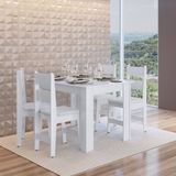 Conjunto Mesa Fixa 4 Cadeiras MDF Milano Branco Lilies