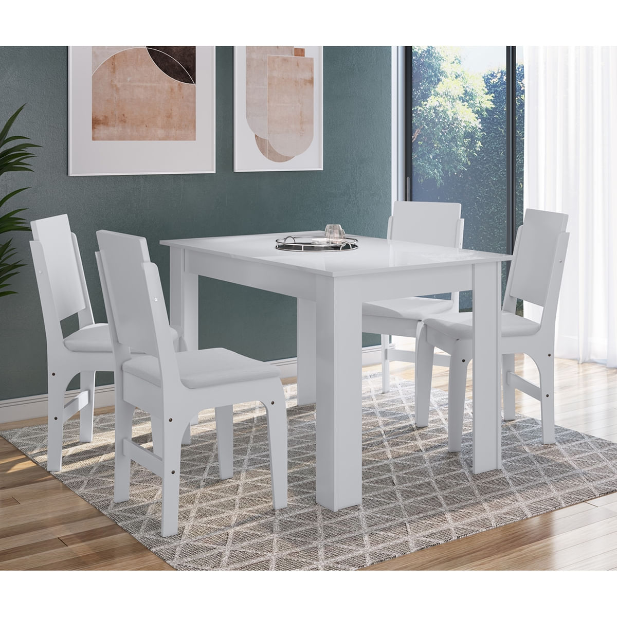 Conjunto Mesa Fixa Móveis Canção Com 4 Cadeiras Brilho