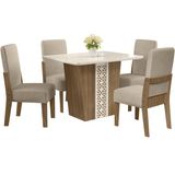 Conjunto Mesa Jantar Mdf 110x84 Cm 4 Cadeiras 110312 Cedro Gold Celmo
