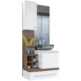 Conjunto Armario Gabinete Banheiro Mdf 2 Portas 12013 Amendoa Branco Celmo