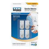 Gancho Adesivo Quartzo de Plástico Branco Tamanho Médio Tek Bond 500 g 4 Unidades