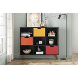 Nicho Organizador Retro Preto com 3 Gavetas Coloridas 108 x 92,5cm - FdECOR