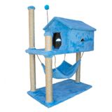 Casa para Gato Arranhador com Rede Azul Lilies Móveis