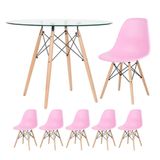 Mesa Redonda Eames 100cm + 5 Cadeiras Rosa Claro Rosa-claro
