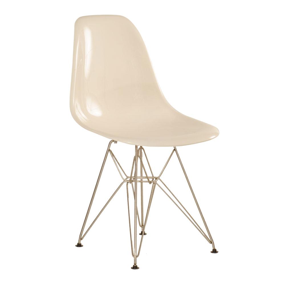 Cadeira Eames Eiffel Dkr - Off-white - Base De Aço Inox Polido