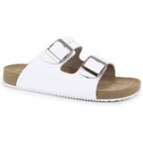 Sandália Slide Masculina Couro Fivela Lisa Leve Conforto Branco 36