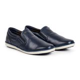Slip On Calprado Casual Couro Masculino Conforto Macio Azul 42