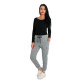 Calça Moletom Feminina Slim Jogger Bolso Cordão Conforto Cinza Gg