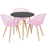 Mesa Redonda 80 Cm Preto + 3 Cadeiras Rosa Claro Rosa Claro