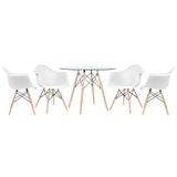 Mesa Redonda Tampo De Vidro 100 Cm + 4 Cadeiras Branco Branco