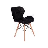 Cadeira Charles Eames Eiffel Slim Wood Estofada Preta