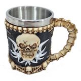 Caneca Caveira F  Copo Inox 3 D Taça 400 Ml
