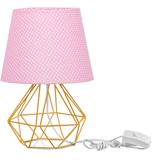 Abajur Diamante Dome Rosa/bolinha Com Aramado Amarelo