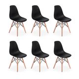 Conjunto 6 Cadeiras Charles Eames Eiffel Wood Base Madeira - Preta