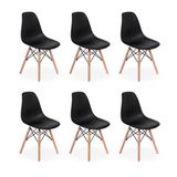 Conjunto 6 Cadeiras Charles Eames Eiffel Wood Base Madeira - Preta