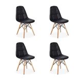 Conjunto 4 Cadeiras Dkr Charles Eames Wood Estofada Botonê - Preta