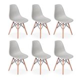 Conjunto 6 Cadeiras Charles Eames Eiffel Wood Base Madeira - Cinza