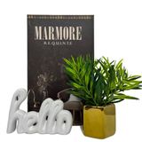 Kit Decoração Livro Marmore + Vaso Cobre + Palavra Hello