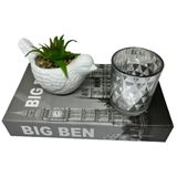 Kit Decoração Livro Big Ben + Vaso Pássaro + Castiçal Prata