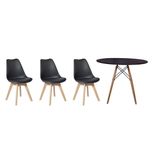 Kit Mesa Jantar Eiffel 80cm Preta + 03 Cadeiras Leda Preta