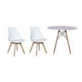 Kit Mesa Jantar Eiffel 100cm Branca + 02 Cadeiras Leda Branca