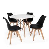 Kit Mesa Jantar Eiffel 120cm Branca + 04 Cadeiras Leda Preta