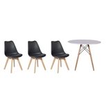 Kit Mesa Jantar Eiffel 80cm Branca + 03 Cadeiras Leda - Preta