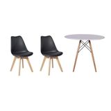 Kit Mesa Jantar Eiffel 80cm Branca + 02 Cadeiras Leda - Preta