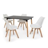 Kit Mesa Jantar Eiffel 120x80 Preta + 04 Cadeiras Leda - Branca