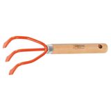 Ancinho 3 dentes, cabo de madeira - Cor Teia Laranja - Tramontina