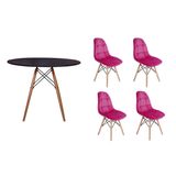 Conjunto Mesa De Jantar Eames 90cm + 4 Cadeiras Tecido Botone Eiffel