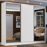 Guarda Roupa Casal 100% MDF Madesa Zurique 3 Portas de Correr com Espelhos - Branco