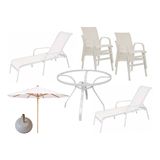 Kit Jogo De Mesa 4 Cadeiras De Piscina Jardim + Guarda Sol