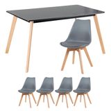 Mesa De Jantar Retangular 80 X 140 Cm Preto + 4 Cadeiras Estofadas Leda Cinza Escuro